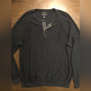 NORDSTROM Mens Large Black Stripe Long Sleeve Button Henley